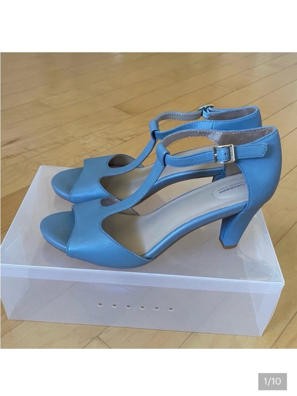 Giani Bernini Leather Light Blue T-Strap Heels